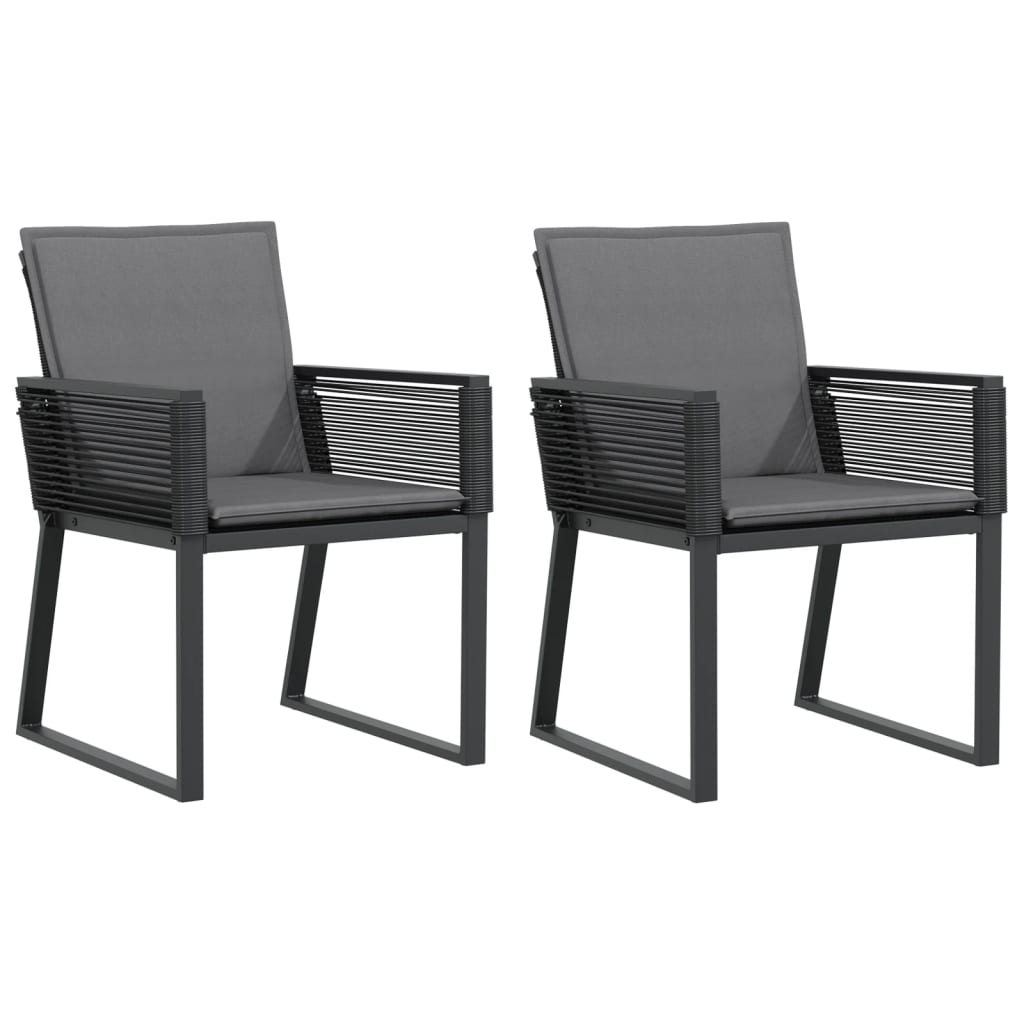 vidaXL Garden Chairs with Cushions 2 pcs Black Poly Rattan