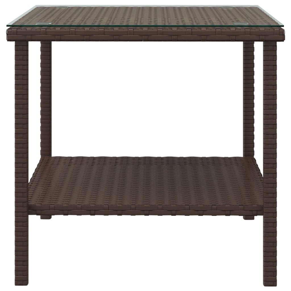 vidaXL Side Table Brown 45x45x45 cm Poly Rattan and Tempered Glass