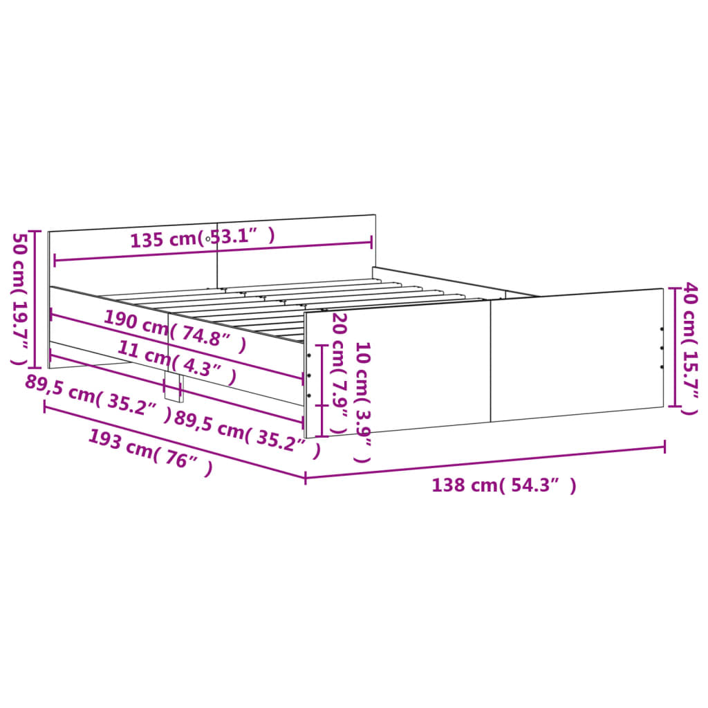 vidaXL Bed Frame without Mattress Black 135x190 cm Double