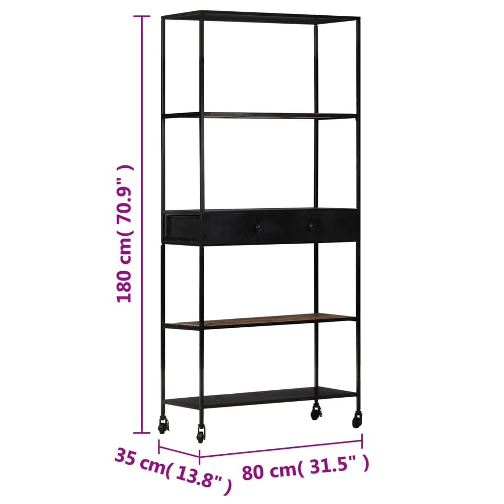 vidaXL Book Cabinet 80x35x180 cm Rough Mango Wood & Iron