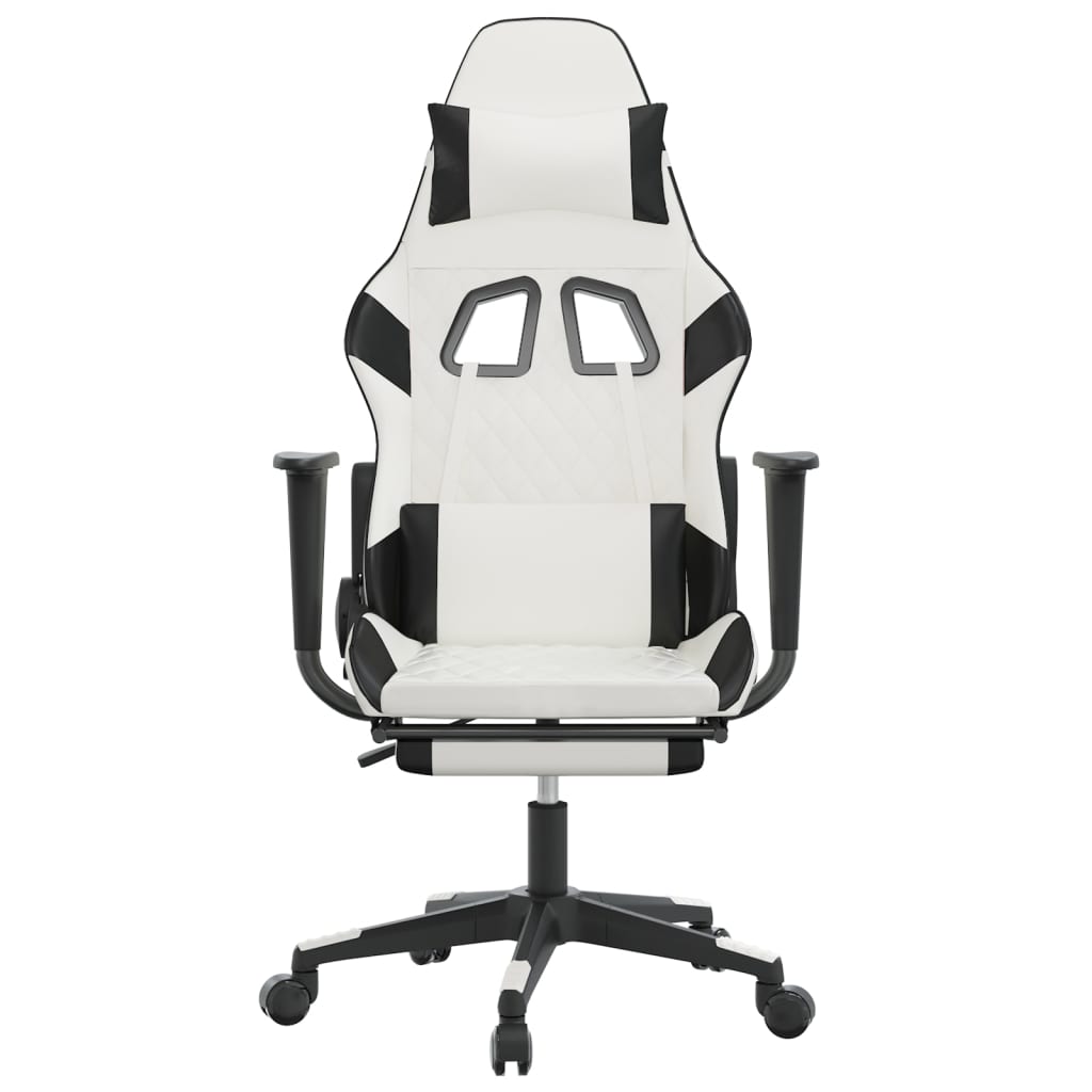 vidaXL Massage Gaming Chair with Footrest White&Black Faux Leather