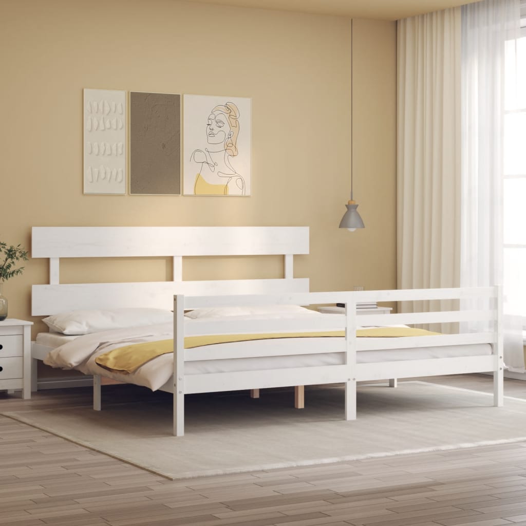 vidaXL Bed Frame without Mattress White Super King Size Solid Wood