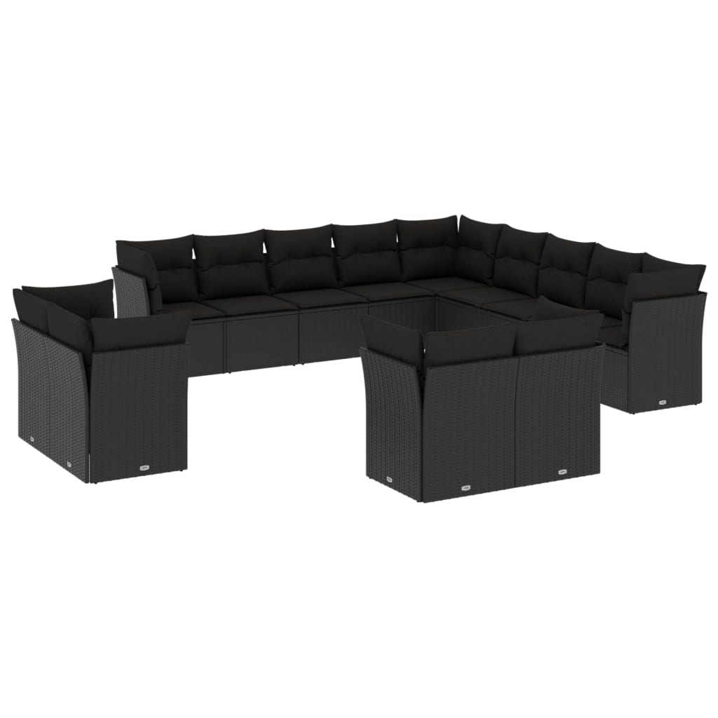 vidaXL 13 Piece Garden Sofa Set with Cushions Black Poly Rattan