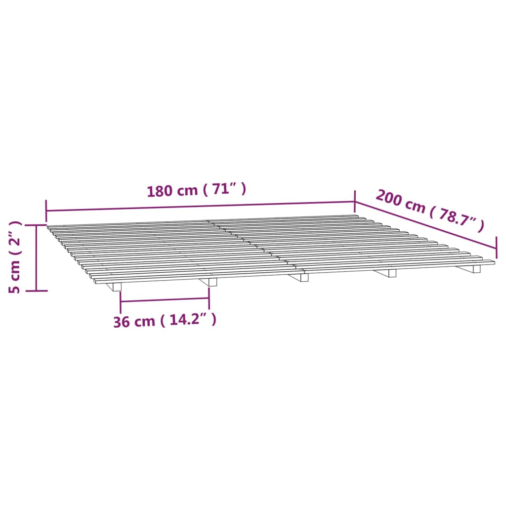 vidaXL Bed Frame without Mattress 180x200 cm Super King Solid Wood Pine