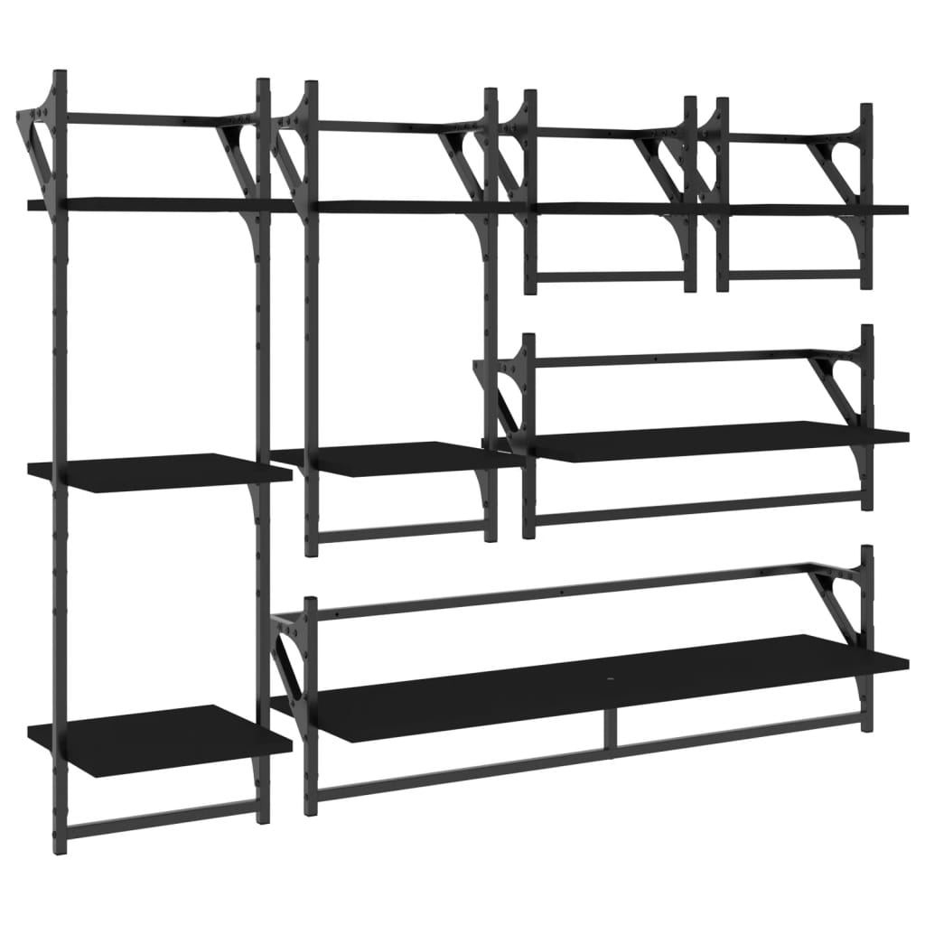 vidaXL 6 Piece Wall Shelf Set with Bars Black Engineered Wood