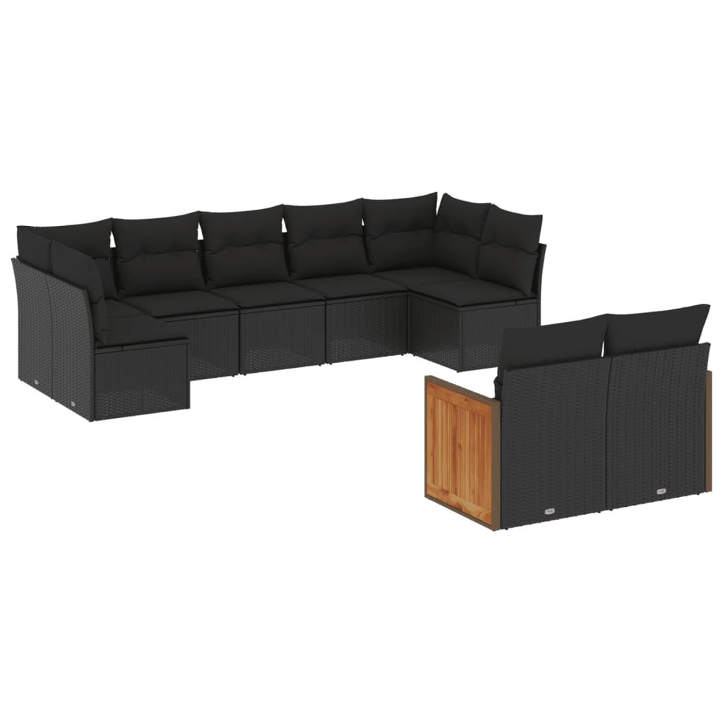 vidaXL 9 Piece Garden Sofa Set with Cushions Black Poly Rattan