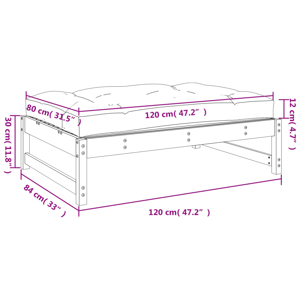 vidaXL Garden Footstool White 120x80 cm Solid Wood Pine