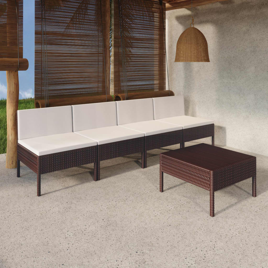 vidaXL 5 Piece Garden Lounge Set with Cushions Poly Rattan Brown