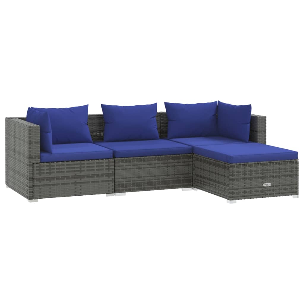 vidaXL 4 Piece Garden Lounge Set with Cushions Poly Rattan Grey