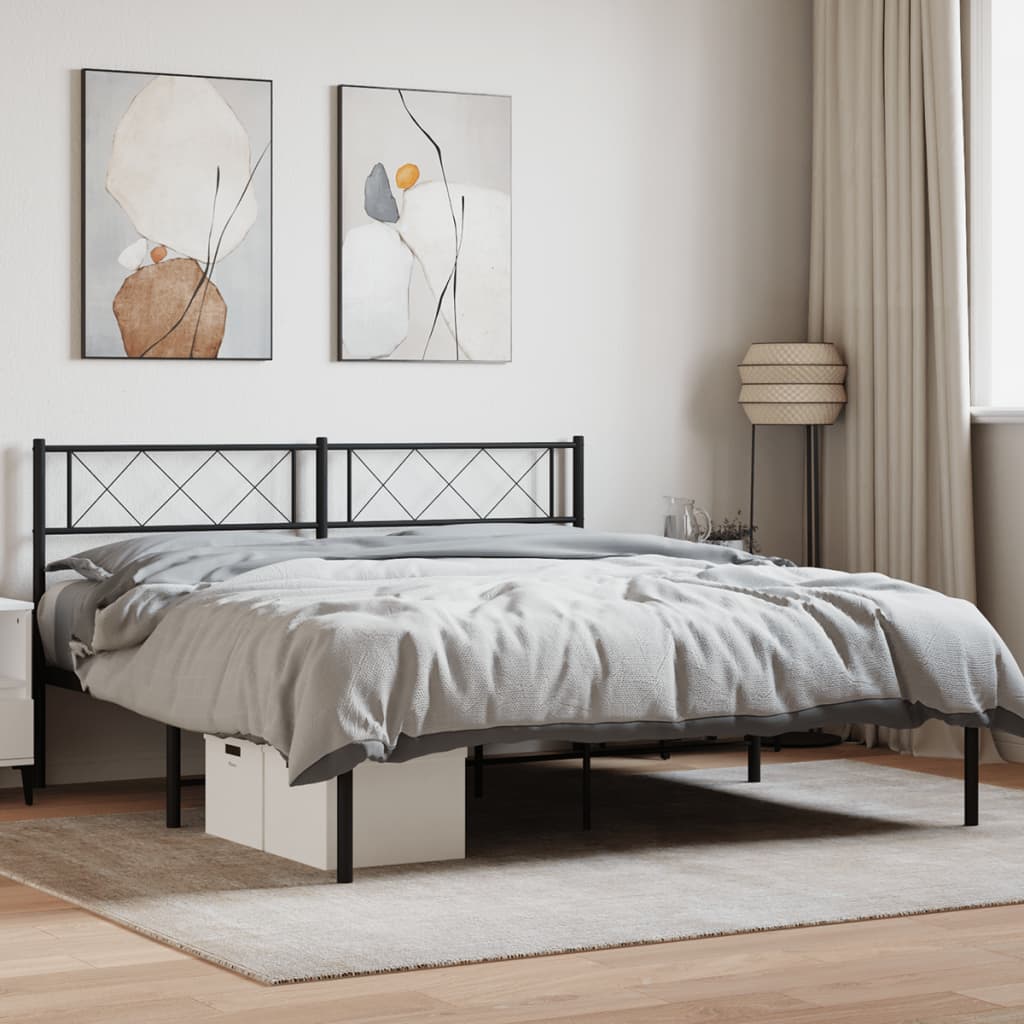 vidaXL Metal Bed Frame without Mattress with Headboard Black 150x200cm