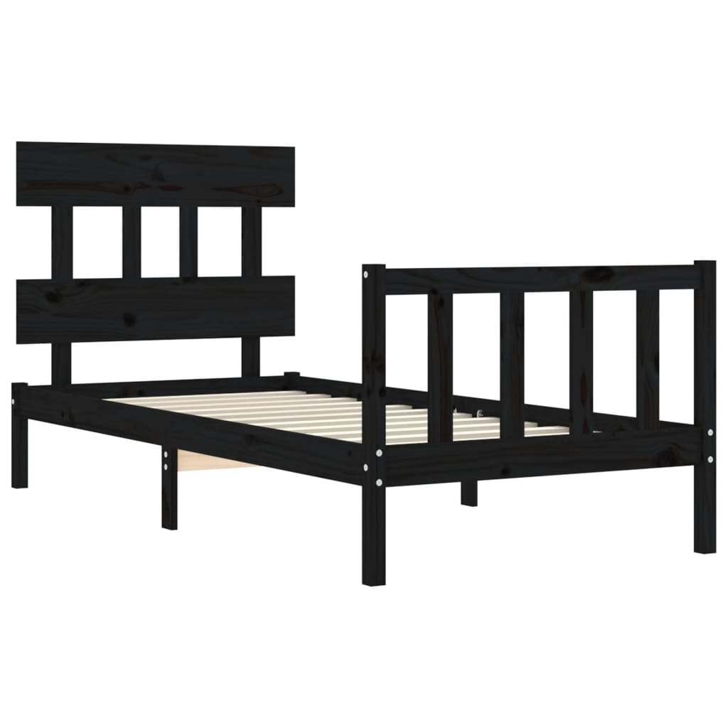 vidaXL Bed Frame without Mattress Black Single Solid Wood Pine