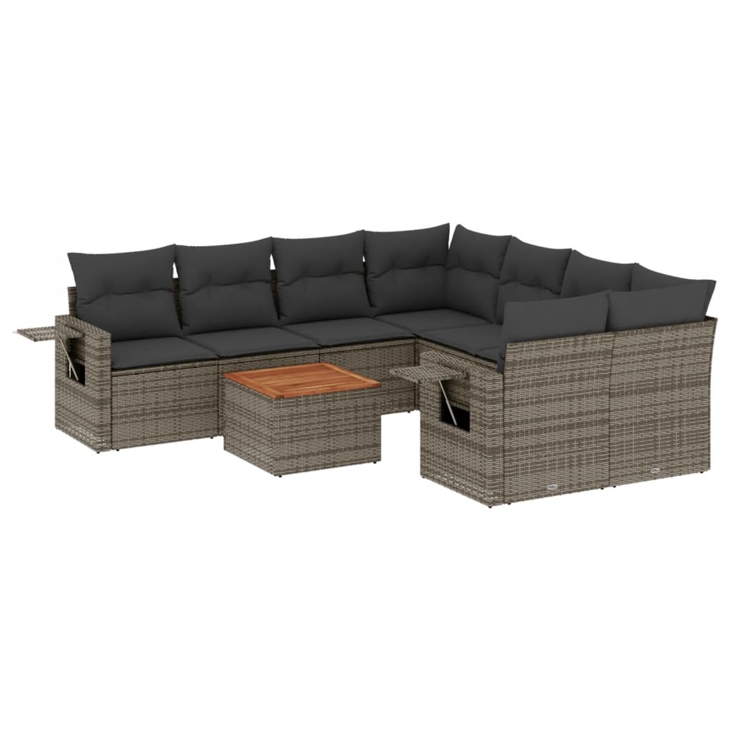 vidaXL 9 Piece Garden Sofa Set with Cushions Grey Poly Rattan