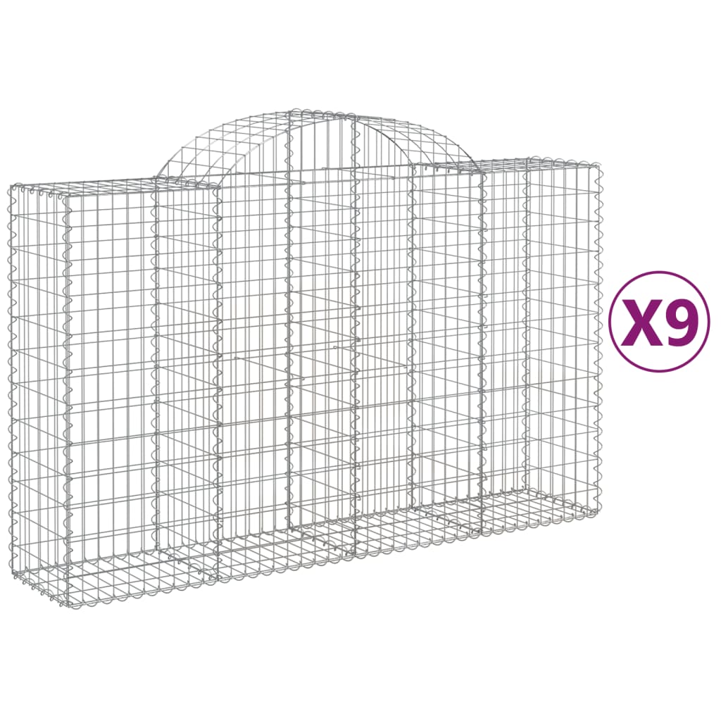 vidaXL Arched Gabion Baskets 9 pcs 200x50x120/140 cm Galvanised Iron