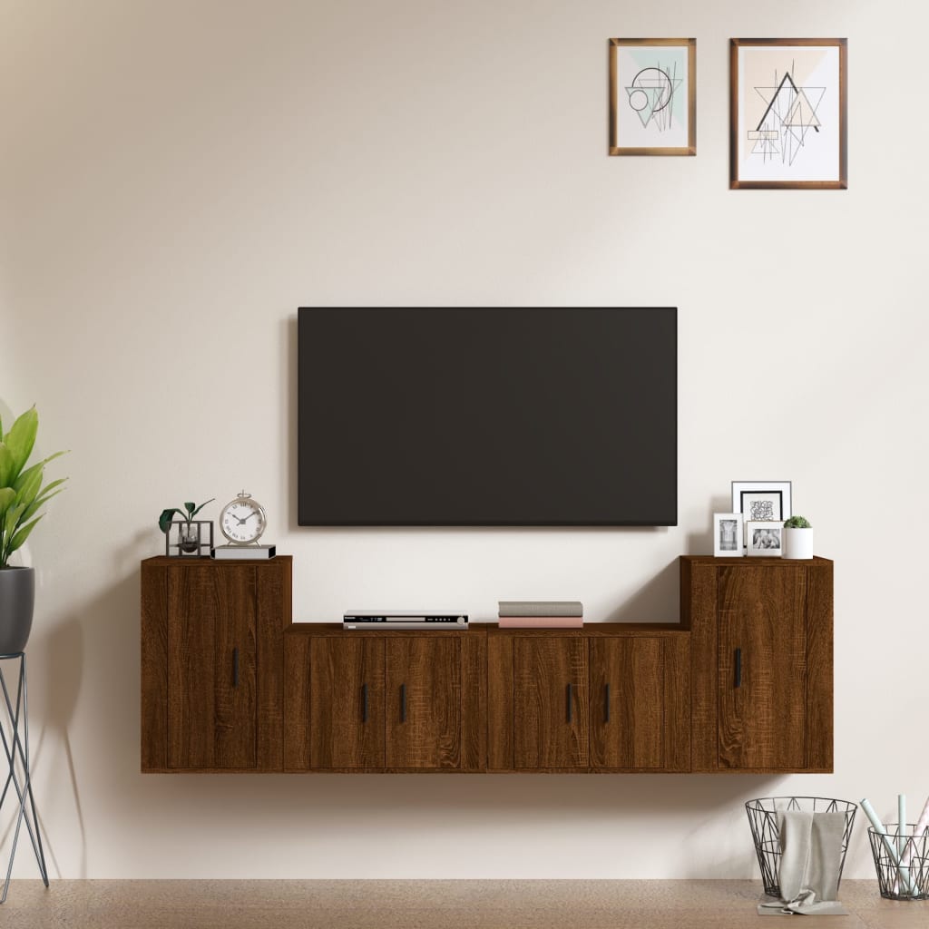 vidaXL 4 Piece TV Cabinet Set Brown Oak Engineered Wood