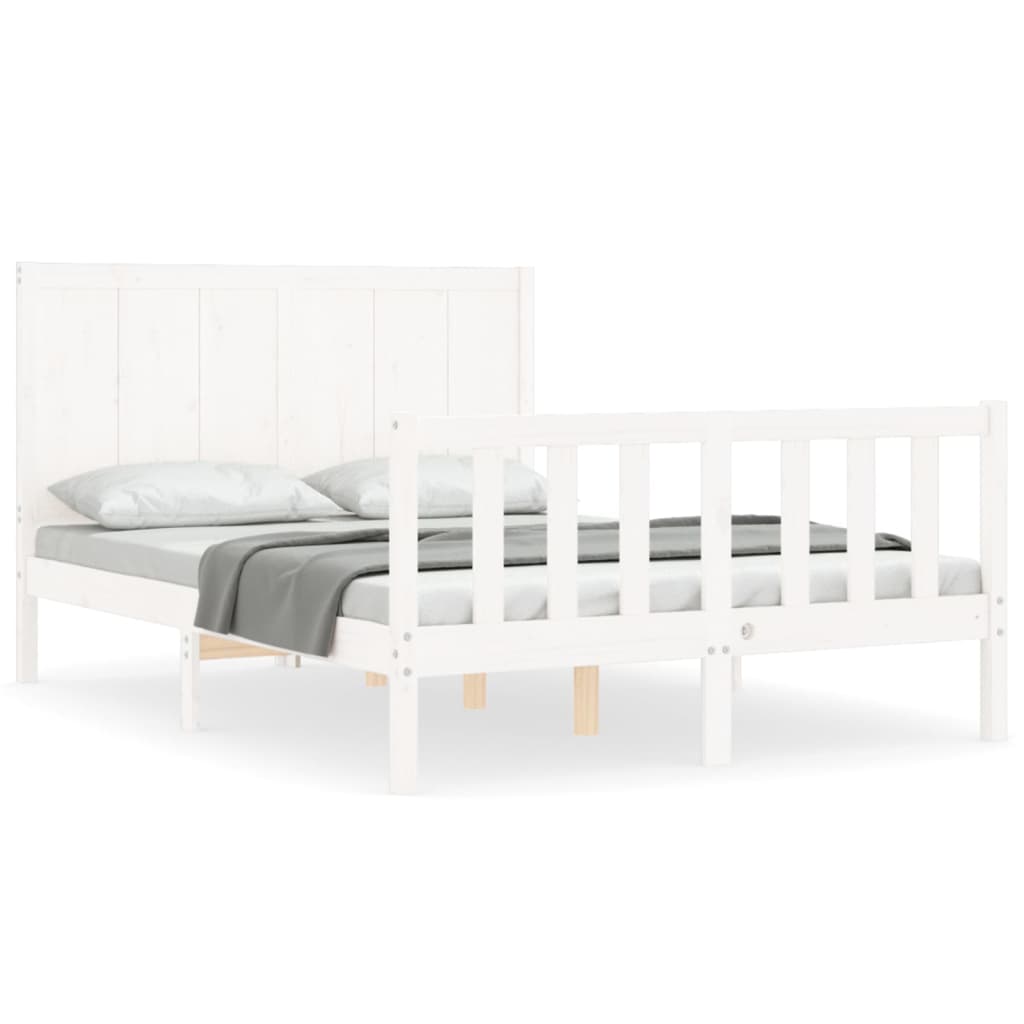 vidaXL Bed Frame with Headboard White Double Solid Wood