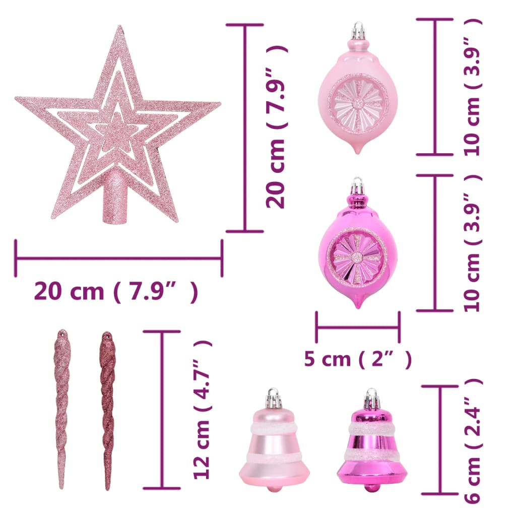 vidaXL 108 Piece Christmas Bauble Set White and Pink